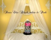 Bed Canopy Princess Crown Paris DAMASK Upholstered Black White Hot pink BOW SaLe