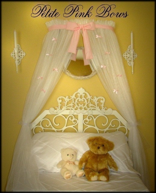Crib Canopy Crown Princess Bed Pink Petite Bows with WHITE sheers INCLUDED SALE
