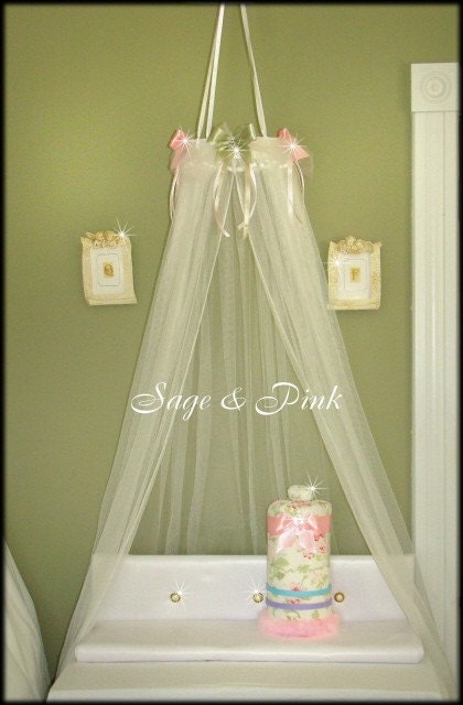 Canopy Ring Crown WHITE SHEERS INCLUDED Dress Up Bed TeNt Fairy Princess Pink Sage Ivory Bedroom SaLe