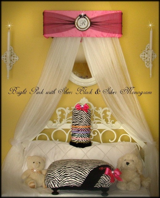 Bed Canopy CrOwN Monogram Upholstered Paris Pink  Black Princess Silver FREE SaLe