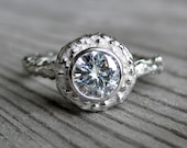 Moissanite Engagement Twig Halo Ring in White Gold