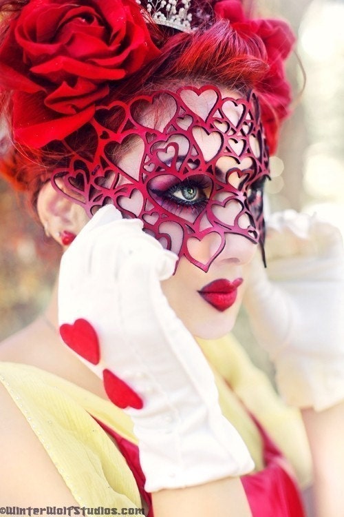 Hearts mask in red leather Valentine