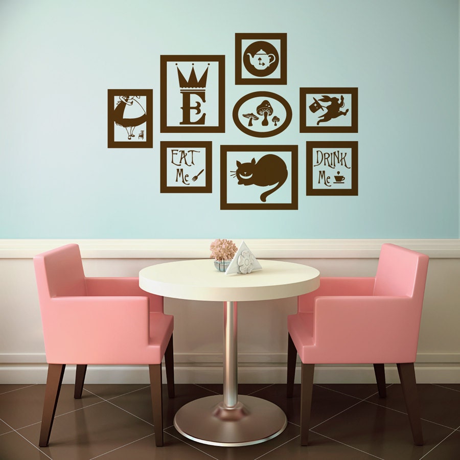 Alice in Wonderland Vinyl Wall Decal Frames Kit with Customized Initial