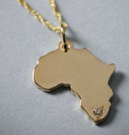 14K Solid Gold Africa Pendant or Charm with Diamond
