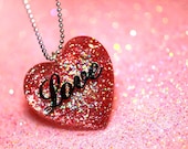 Glitter Jewellery - necklace - big resin heart pendant full of shimmer, sparkles, glitter & love handmade unique pink jewellery by isewcute