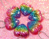 Heart Jewelry - Rainbow Resin Heart Necklace Bold Electcric Arc En Ciel Bright Glitter Heart Pendant Cute Handmade Resin Jewerly by isewcute