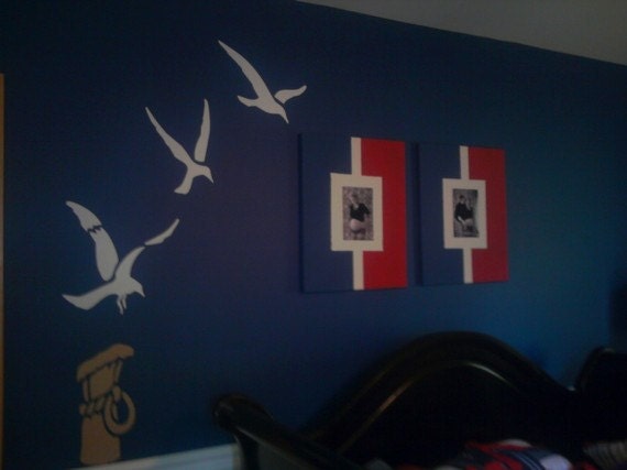 Beach Decor Decal Sea gulls and pier post nautical vinyl wall decals