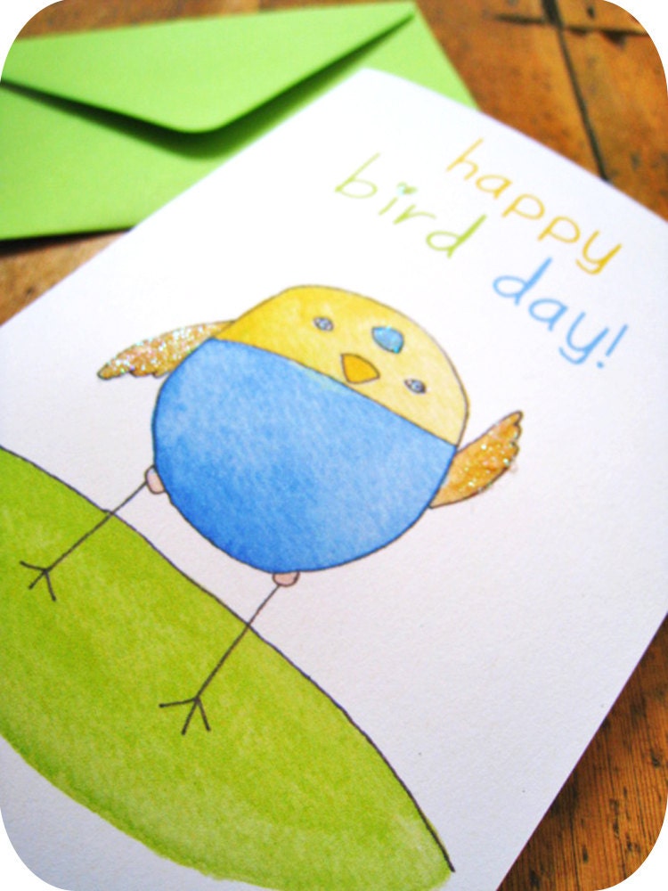 Happy Birthday - Made with Recycled Paper - Little Bird Illustration by Giulia Mauri