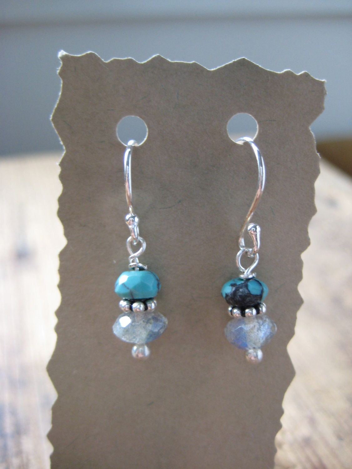 Black Friday Etsy SALE Labradorite and Turquoise Sterling Silver Earrings, Gifts for her, Gifts under 10, Affordable Jewelry, Ready to Ship