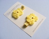 Hair Clips, Crochet Flower Hair Clip Pair  - Yellow Gingham Hair Clip Clippies for Baby Girls, Toddler Girls Spring Summer Picnic