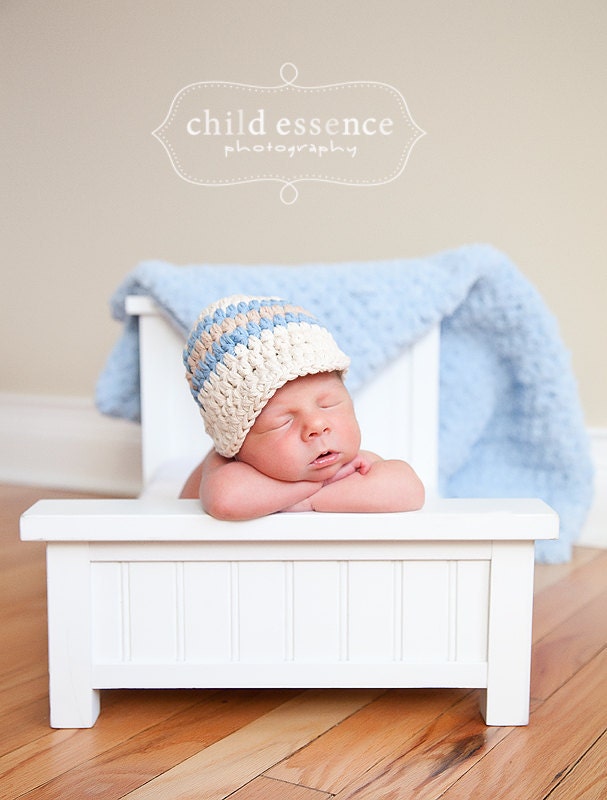 HALF OFF Today ONLY Baby Hat, 0 to 3 Month Baby Boy Hat Striped Visor Beanie Baby Hat - Ecru, Khaki, Light Blue Photo Prop Baby Boy Baby Hat