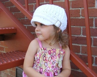 Girls Newsboy Cap, Girls Newsboy Hat, 1T to 2T Toddler Cotton Visor Buckle Newsboy Cap - White Trendy Newsboy Cap for Toddler Girls