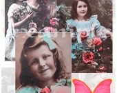Color Tinted Girls...Plus Butterfly Wings...Digital Collage Sheet