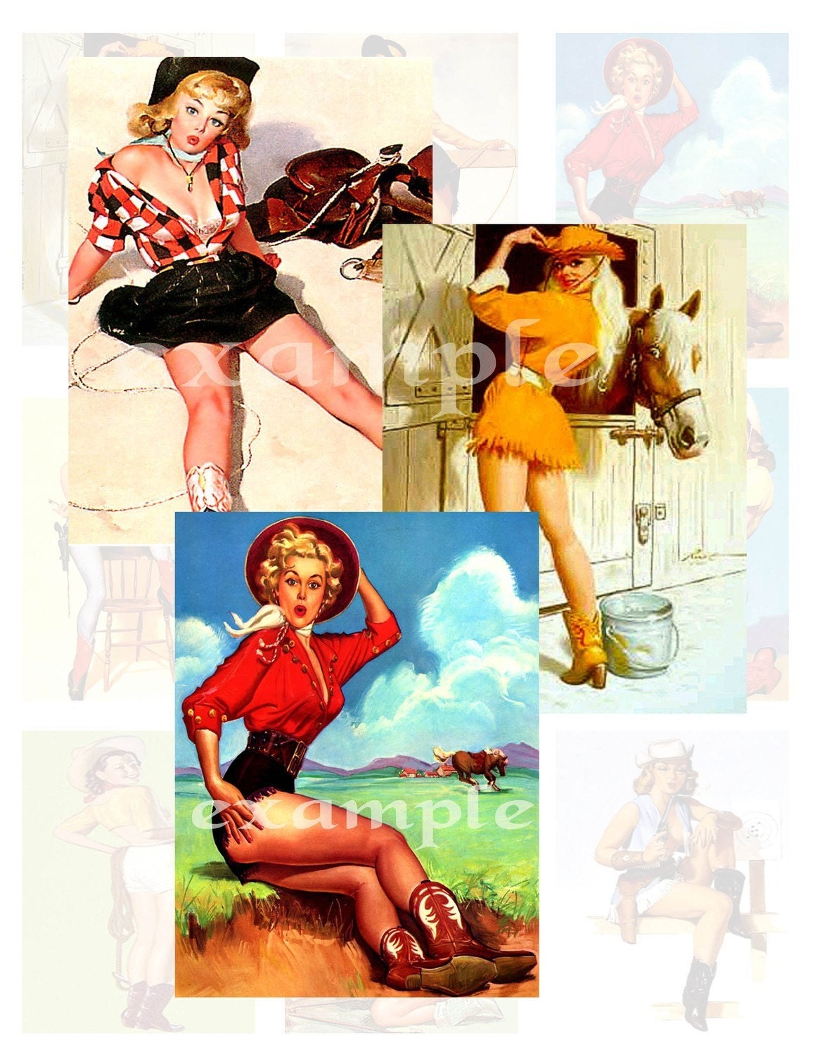 Western Cowgirl Pinups Digital Collage Sheet 3