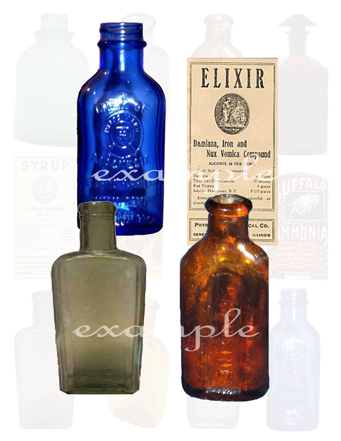 Medicine Bottles Digital Collage Sheet