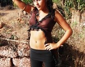 BAMBOO WRAP VEST - Cape Dress - Beach Dance Costume Lingerie Faery Tribal PIxie - Brown Black: Cv-Bk