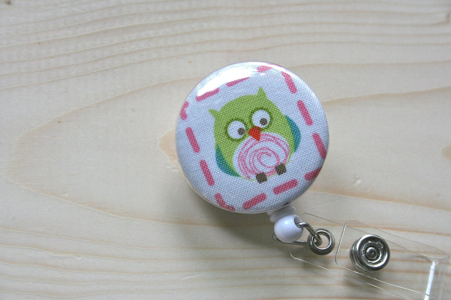 Badge Reel ID Badge Holder (Retractable, Wipeable, Clip-on) - Mylar Green Owl