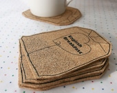 Tea bag coasters set of 4 - screen printed cork