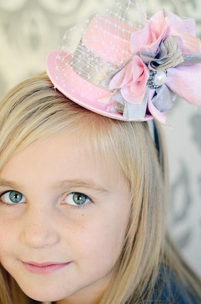 Mini top hat-mini top hat fascinator-pink headbands-pink-gray-silver-mad hatter-Alice in wonderland