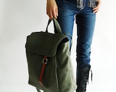 SALE - 10% OFF - Tanya in olive green // Backpack / Satchel / Rucksack / Messenger / Laptop / Tote / Women/ For Her / For Him