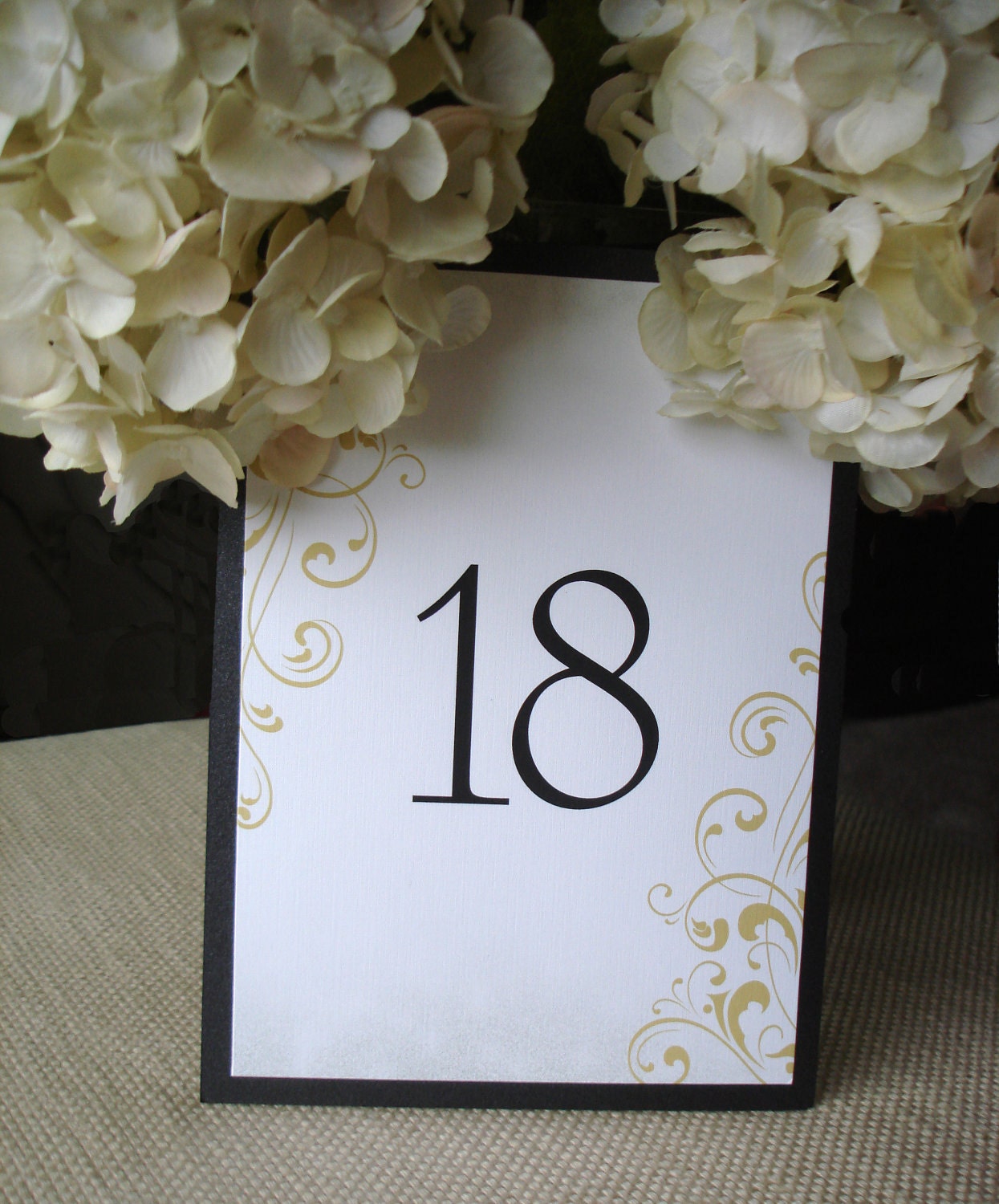 Flourish Reception Table Card- Metallic Black and Gold -Matching wedding invitations available