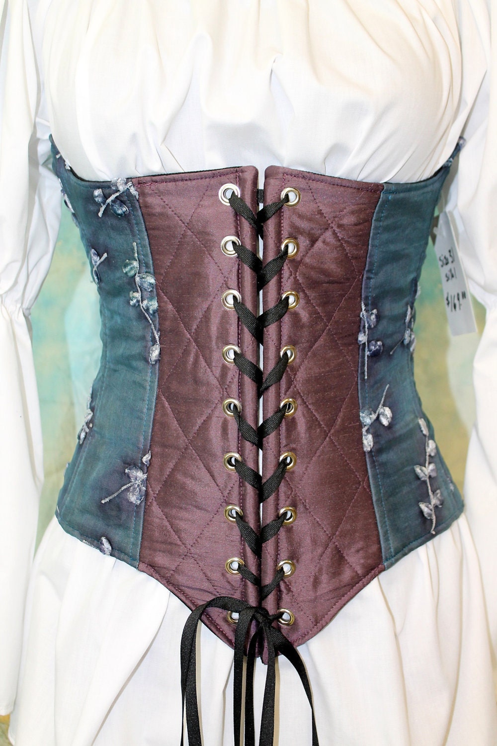 Gorgeous Underbust Corset , Renaissance Costume, ALL silk in Purple and blue, 1 size available 23, Ready To Ship