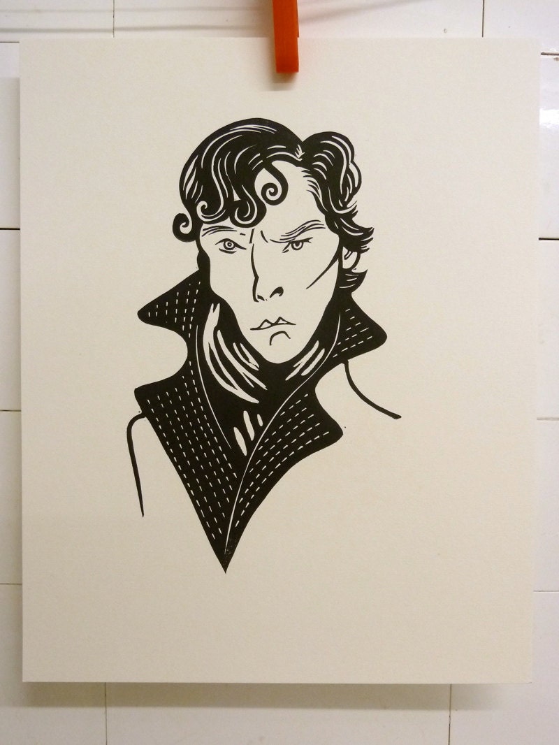 Benedict Cumberbatch Sherlock portrait - linocut print