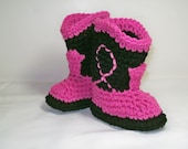 Cowgirl Baby Booties  Hot Pink & Black Crochet Cowboy Boots