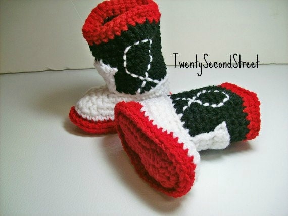 Crochet Baby Booties  Red Black & White Cowboy Boots  NEWBORN