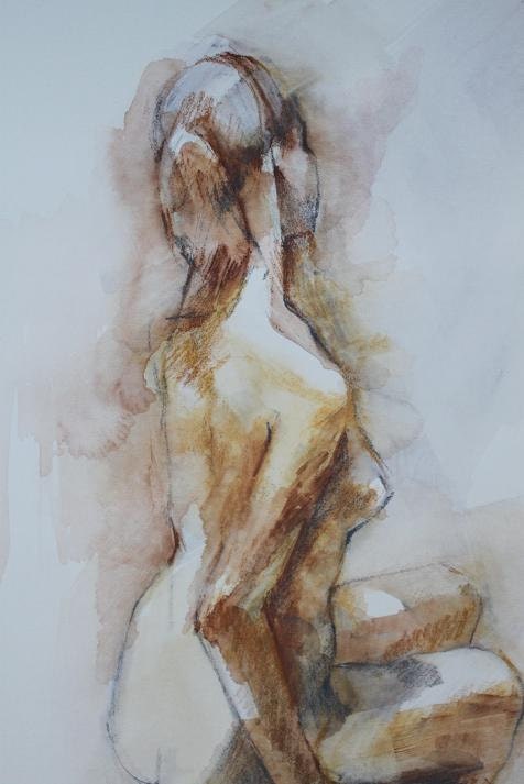 CUSTOM LISTING  - Watercolor Figure Drawing of Nude in Silver and Bronze Reproduction-
