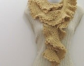 Butterscotch Scarf - Boa / Feminine Scalloped Ruffles / Romantic Crochet Fashion / Pale Yellow Gold - Autumn Maize / OOAK