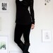 Womens Winter Fashion - Black long sleeve long body cotton T-shirt - The sunset and the flying birds - size Medium