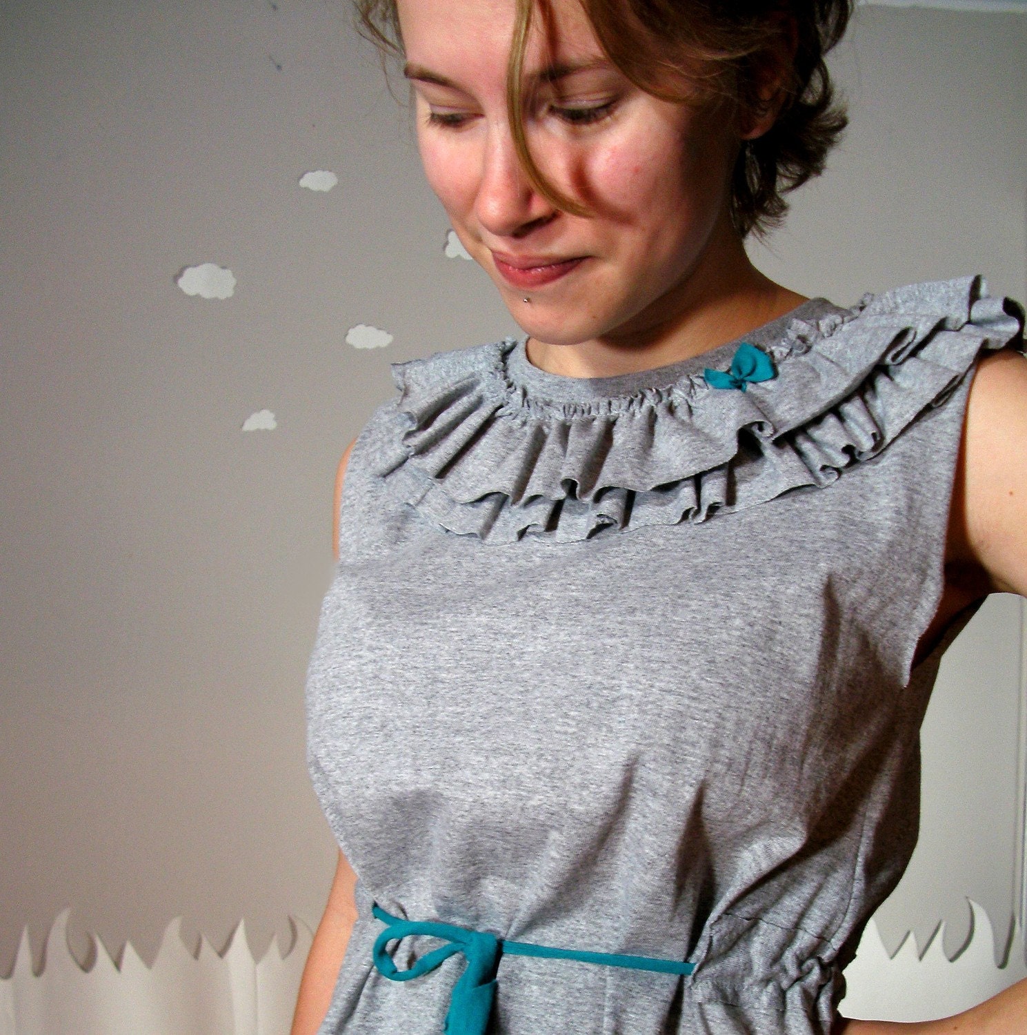 Custom dress romantic ruffle collar eco friendly cotton made to order IN BLOOM