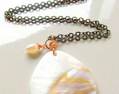 Mother of Pearl Shell Necklace - Rustic Bohemian Jewelry - stoneandbone - Copper
