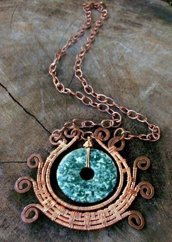 Jade & Copper Necklace - Bohemian - Asian - Yoga - Lotus Flower - stoneandbone - Chunky Jewelry