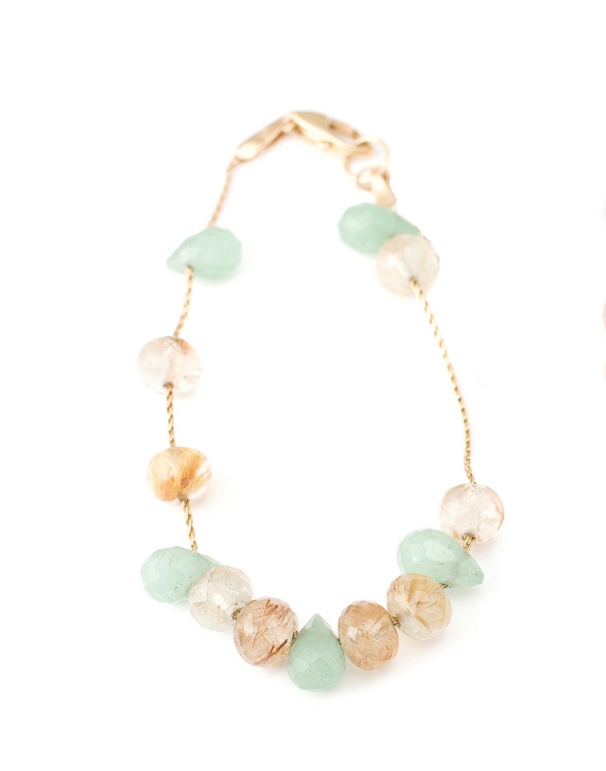 14k Gold Bridal Bracelet, Aquamarine, Chalcedony, Quartz or Opal Gemstone Choker Bracelet, Customizable