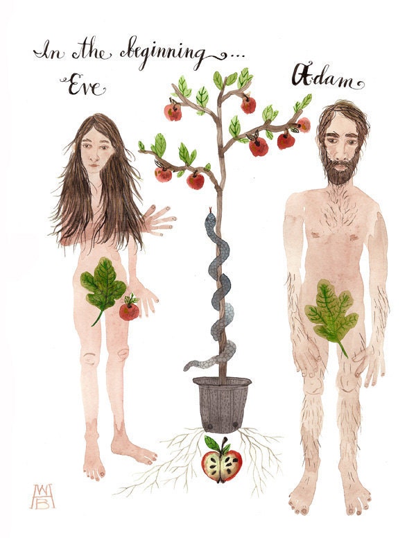 adam and eve original watercolor painting