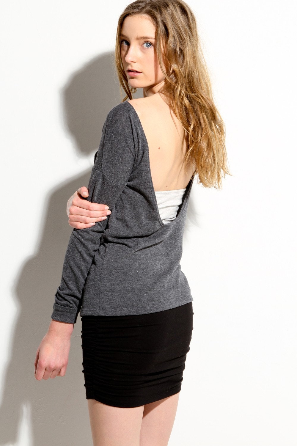 Womens Sweater Open Back Sweater Tailor Knit Grey Small