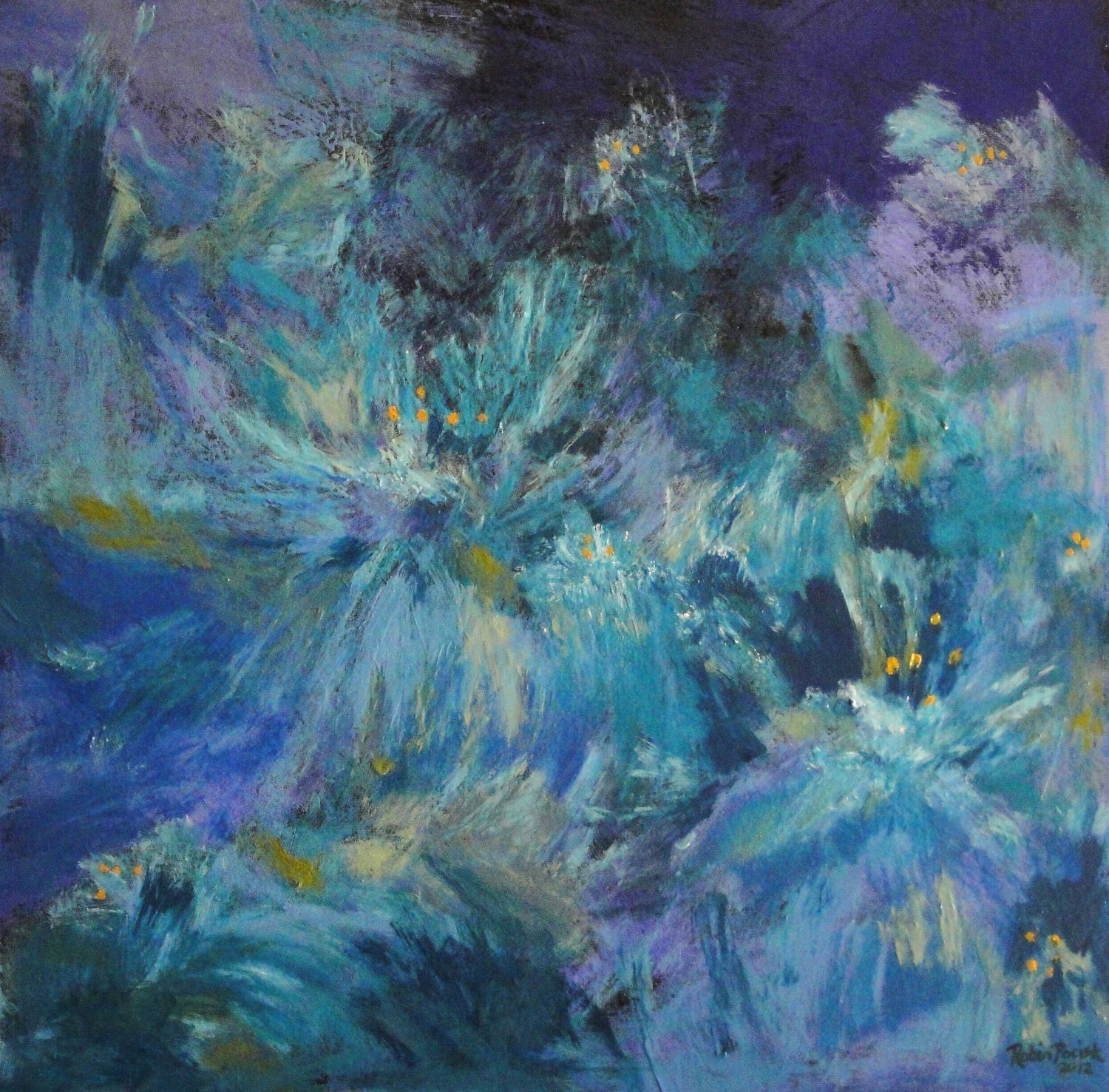 Sale - Abstract Floral Painting: 24 x 24 inch Original Contemporary Acrylic Art on Canvas by Robin Pocisk