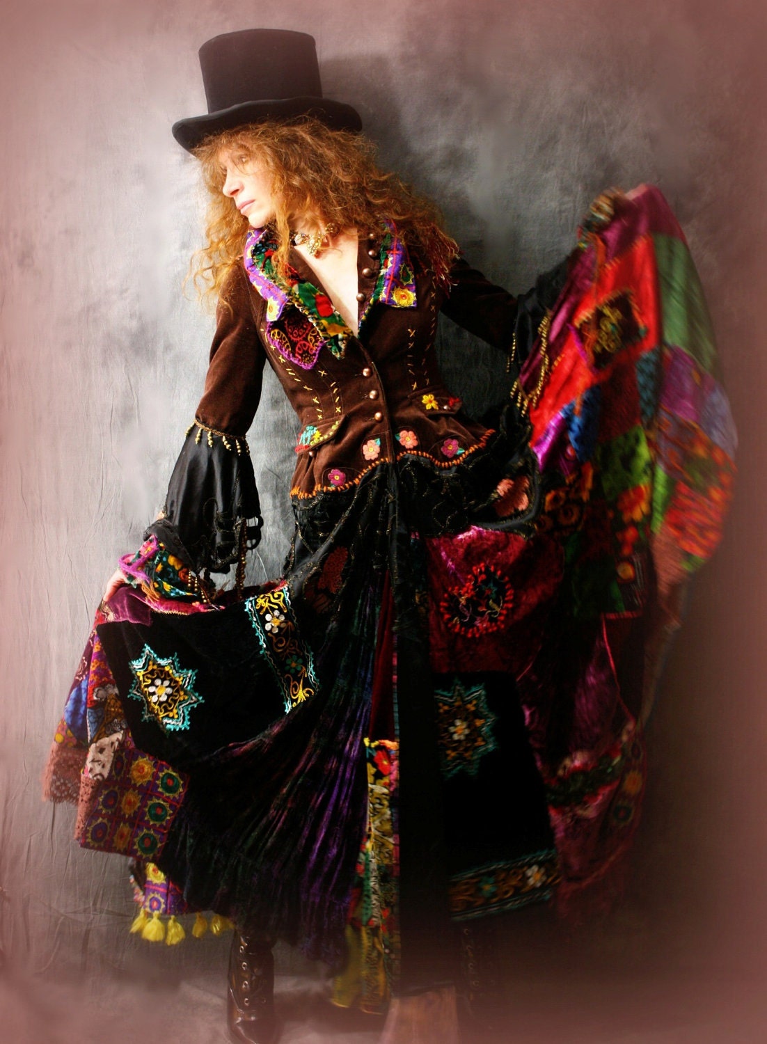 Vintage Magical Hippie Gypsy Stevie Rock Star Dress Fairy Tale Coat Embroidered Patchwork Velvet // Made to Order