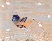 FREE SHIPPING Bird wall decor - Kids wall art Print - Aviador - nursery - blue - baby boy - pilot children bedding 11 x 8 print baby shower