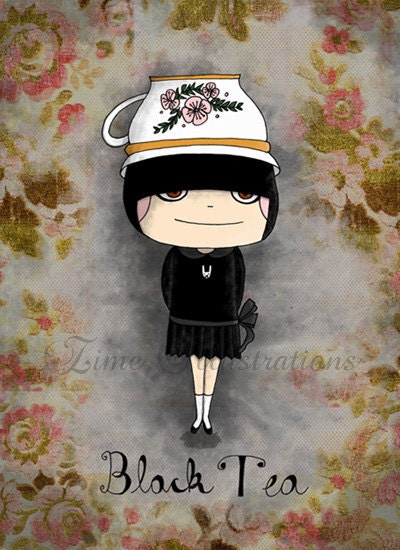 FREE SHIPPING Dorm Decor - tea lover - Kitchen decor - Black Tea Girl - teen girl children bedding 11 x 8 print
