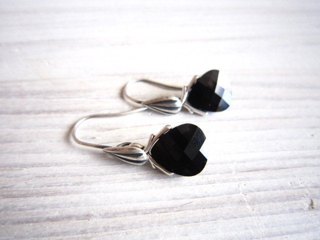 Lili Teardrop Swarovski Earrings in Jet and Silver