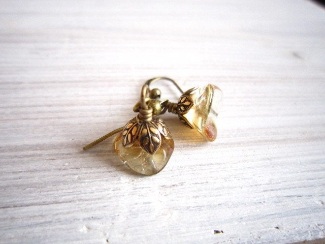 Fleur Posy Drop Earrings in Champagne and Brass