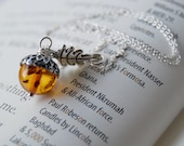 Amber and Silver Acorn Necklace
