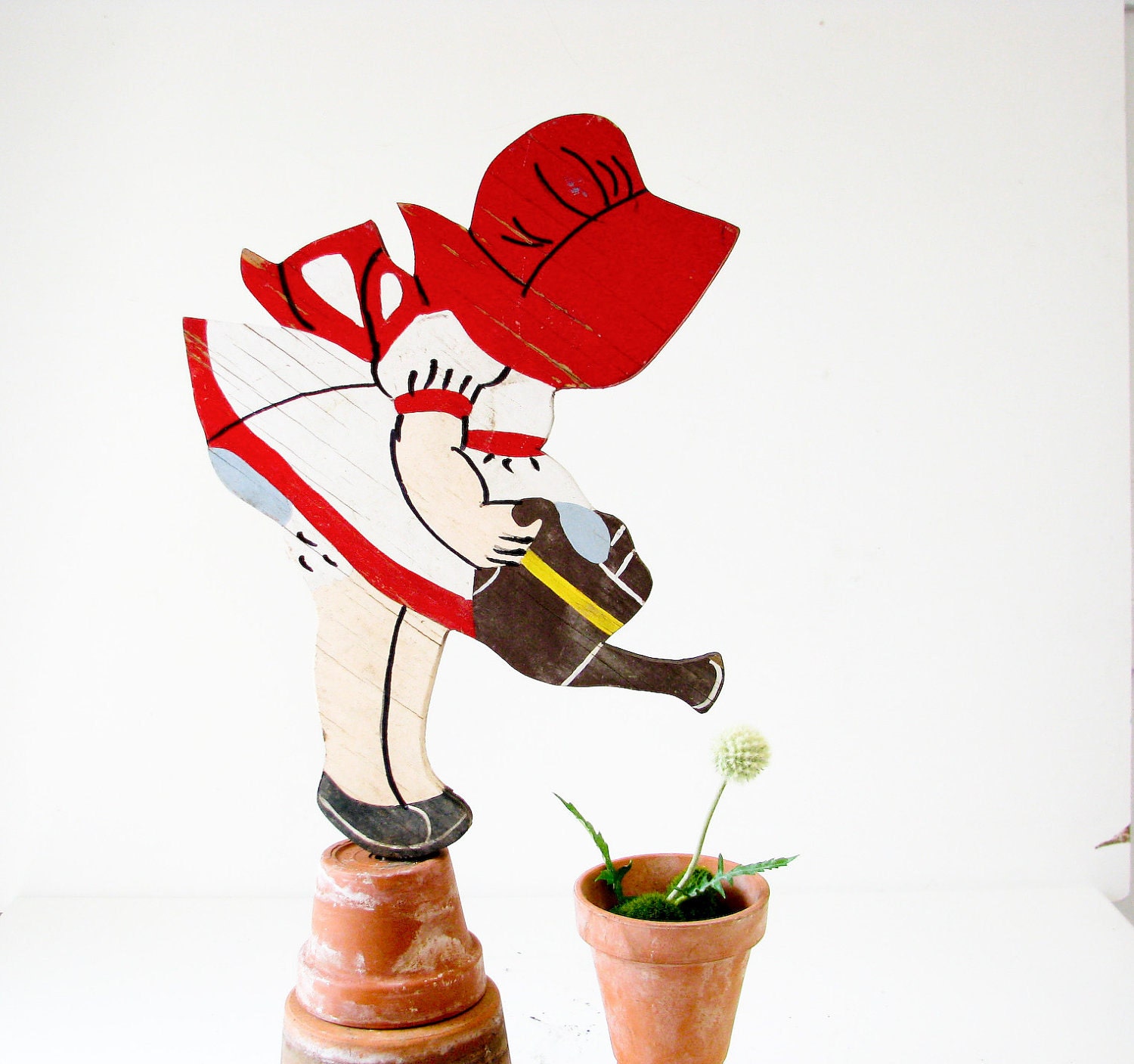 Vintage Yard Art - Little Girl in Bonnet with Watering Can