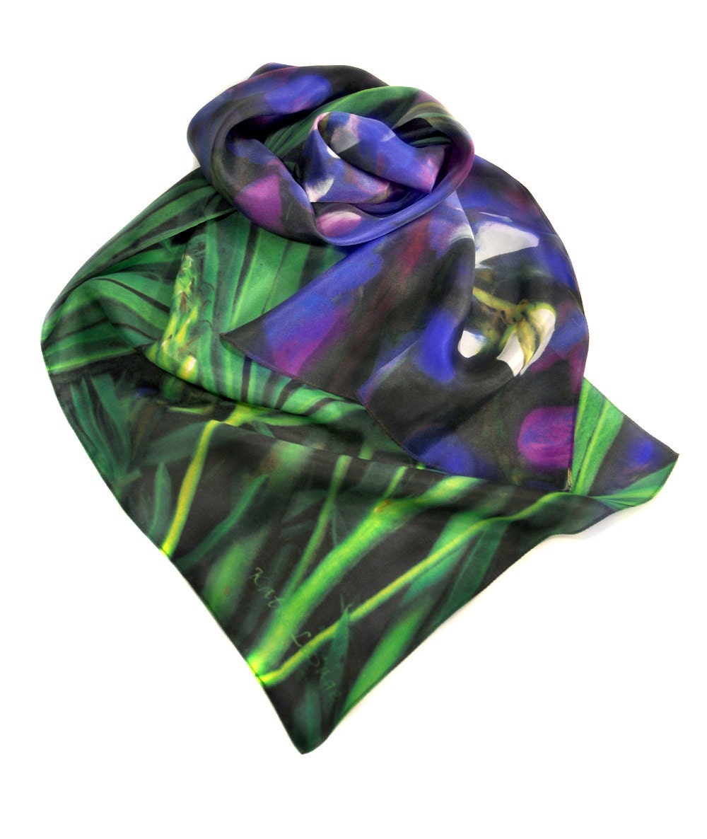 SILK SCARF  -  "Lupine"  Fine Art Flower Image on Habotai Silk   -  14" x 72" - wearable art