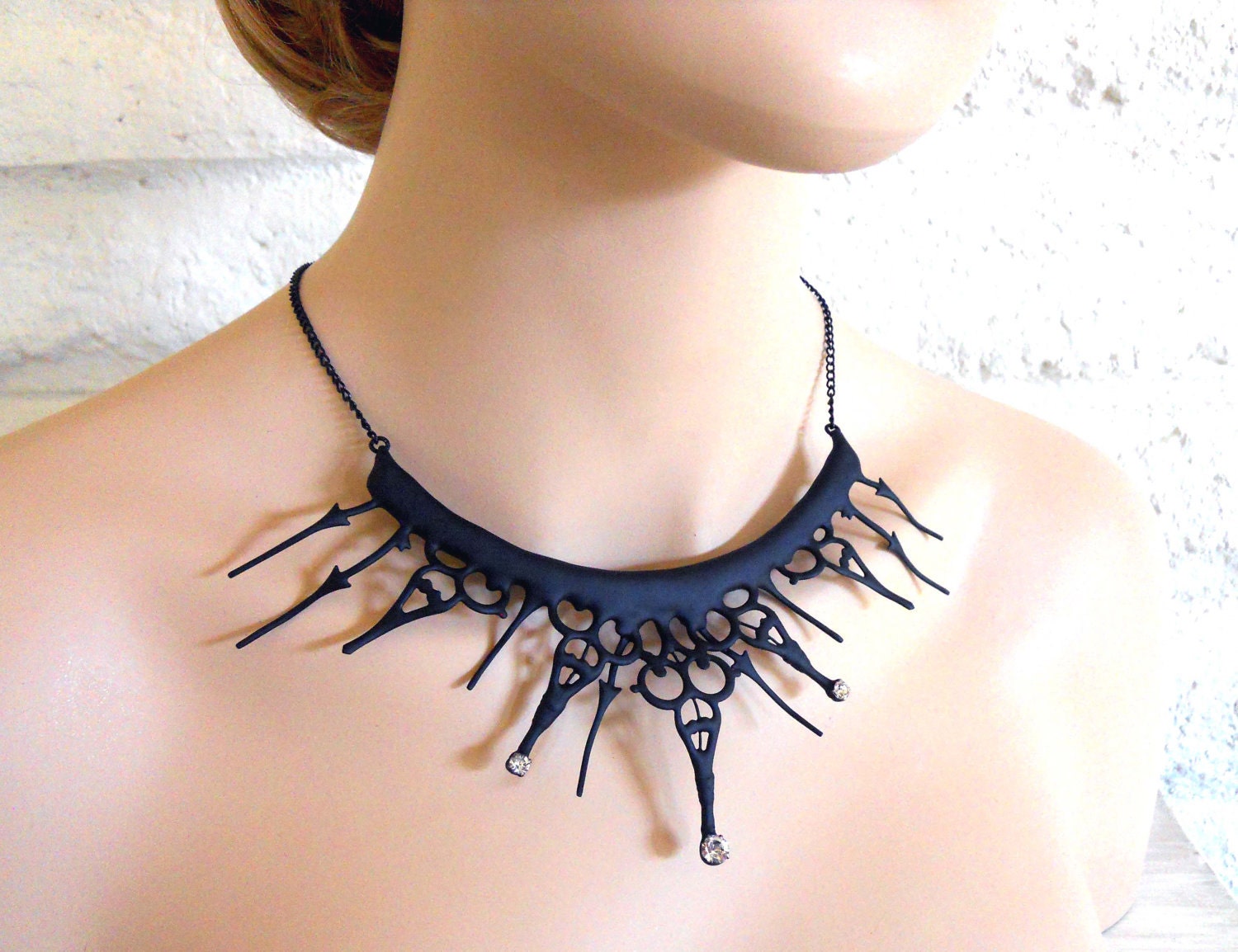 Gothic Statement Necklace with Clock Hands and Crystals- The Queen of Hearts Royal Whim