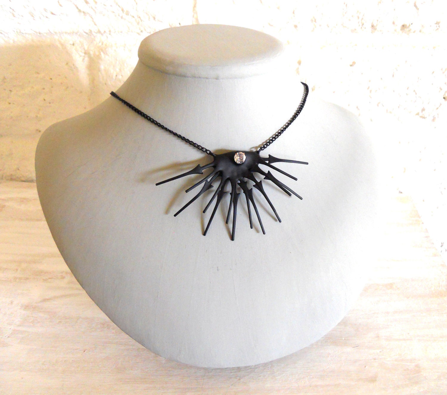 Gothic Necklace with Clock Hands and crystals- Starry Night