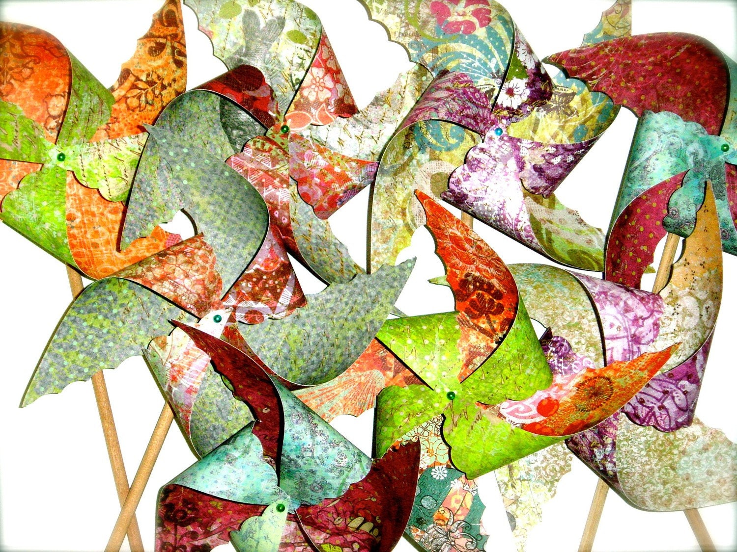 PINWHEELS 8 Large Twirlable Pinwheels Tutti Fruity Mardis Gras kaleidoscope Gypsy Hippy Bouquet Gourmet Vintage Photo Props Spinning ooak